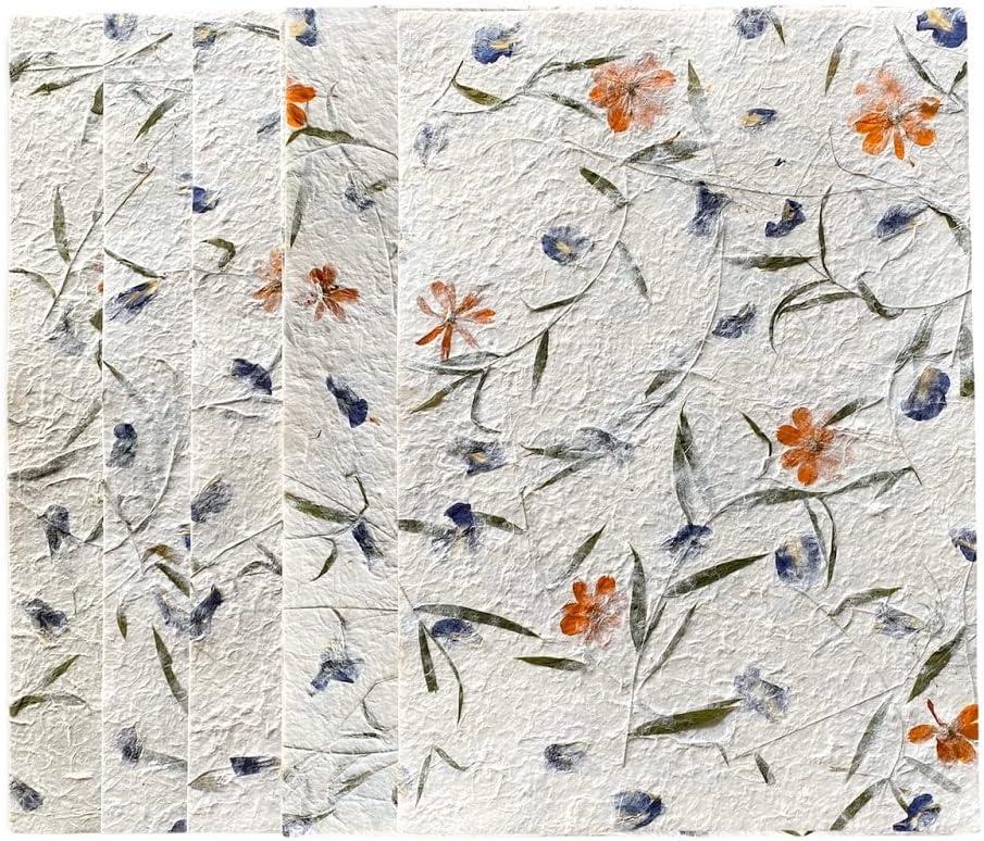 Handmade Thick Natural Flowers, Leaves Mulberry Paper Large Sheets 20x14 Inches Craft Card DIY Craft, Bouquets, Scrapbooks, Decorations (Starburst Flowers/Butterfly Pea Flowers)