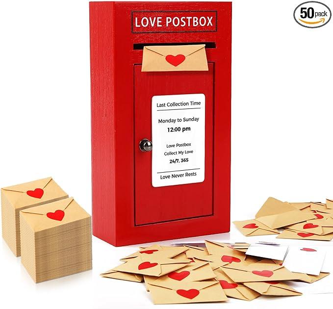 JULEASEL Romantic Love Postbox with 50 Mini Love Notes and Envelopes, Valentines Day Gifts for Him, Cute Valentines Gift for Husband Boyfriend, Vday LoveLetter, Long Distance Relationship Gifts