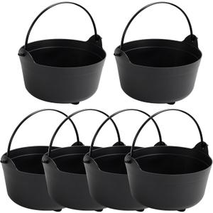 TFTAFAN 6 Pieces Halloween Black Cauldron,Halloween Witch Cauldron Pot Trick or Treat Candy Buckets Bulk,Jumbo Plastic Candy Basket Candy Bowl Holder for Halloween Party (Black, 9.5-Inch)