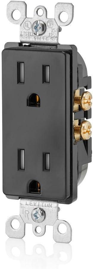 Leviton 15 Amp Decora Tamper-Resistant Duplex Electrical Wall Outlet, Black, T5325