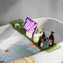 Bathtub Caddy Tray, Adjustable Bath Tray for Tub, Bath Accessories, Tub Caddy for Bathroom Luxury Spa, Expandable Size Bath Tub Organizer with Anti-Slip mat, Fits Most Tubs (Green)