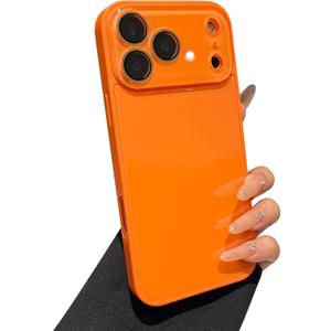 Caseative Solid Color with Crystal Camera Lens Protection Compatible with iPhone Case (Orange,iPhone 15 Pro Max)
