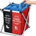 Wonderjune Foldable Disposable Shoe Cover Box Dispenser Fabric Storage Bin Holder with Used Shoe Covers and Welcome Please or Remove Sign for Open House Supplies(Black, Red)