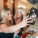 IWONE Compatible with iPhone 16 Plus Case with Card Holder Cute Shockproof Drop Protection Phone Wallet Slot Cover Cases for Women - Black Floral Skull Skeleton