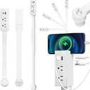 Outlet Electrical Outlet Extender Stick, Features USB-C, USB-A, and 2 AC Outlets, Adjustable 17-27 Inch Power Socket, Extendable Rotating Plug, Use Behind Sofas, Nightstands, Desks (White)