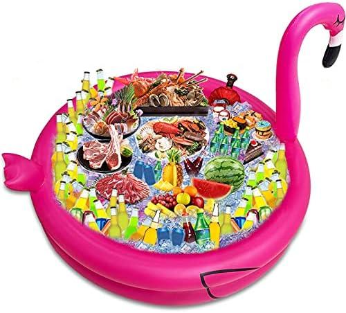TURNMEON 130+ Cans Super Large Capacity Inflatable Flamingo Drink Cooler with Bottom Quick-Drain, Luau Hawaiian Tropical Birthday Themed Party Supplies, Summer Outdoor Pool Party Decorations
