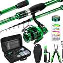 Ghosthorn Fishing Rod and Reel Combo Graphite Telescoping Fishing Pole Portable Travel Kit with Carrier Bag for Freshwater Saltwater