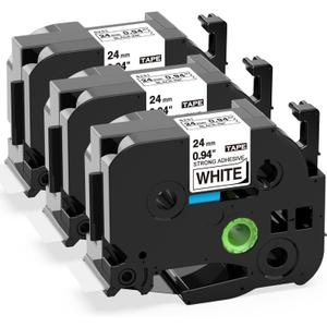 Label KINGDOM TZe-S251 24mm Extra Strength Adhesive Tape Replacement for Brother TZeS251 TZ Tape 24mm 0.94 Strong Adhesive Black on White 1" for Brother P-Touch PTD600 PTP710BT PT2730, 3-Pack