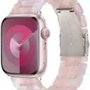V-MORO Resin Bands Compatible with Apple Watch Series 10/9/8/7 41mm/42mm Fashion Lightweight Cute Strap with Starlight Buckle for iwatch Series SE/6/5/4/3/2/1(Floral Pink,38mm/40mm/41mm/42mm)