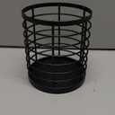 Utensil holder for Kitchen Counter - 5.2" x 5.2" x 6" Large Round Utensils Holder with Wooden Base Matte Black Cooking Utensil HolderKitchen countertop Utensil Organizer (Metal)