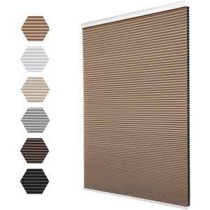 Changshade Blackout Cordless Cellular Shades for Windows,Honeycomb Blinds with Thermal Insulation,UV Protection,Child Safe,Privacy Light Control,Easy to Install（35" W x 72" H,Light Brown）