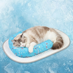 Supet Pet Cooling Mat for Cats and Small Dogs, Ice Silk Self-Cooling Pad with Memory Foam, Removable Pillow, Non-Slip Indoor Summer Bed, 28 x 20 in