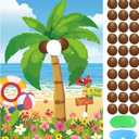 Hxezoc Hawaiian Luau Party Game for Kids Pin The Coconut on The Palm Tree with 30 Pcs Coconut Stickers, Large Summer Tropical Palm Tree Poster for Hawaiian Birthday Party Supplies, 29 x 19 inches