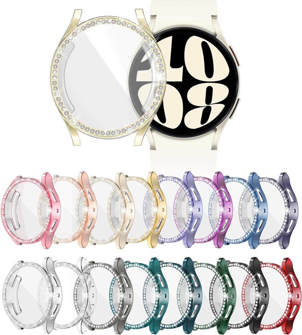 16-Pack YUVIKE Watch Screen Protector for Samsung Galaxy Watch6 40MM, Bling Case TPU Soft Glitter Cover Full Protection with Crystal Rhinestone for Galaxy Smart Watch6 40mm(SM-R930)
