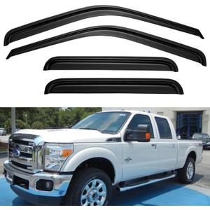 Window Visors Rain Guards for 1999-2016 Ford F250 F350 F450 F550 Super Duty, Out-Channel Window Vent Wind Deflectors Visors Shades for 99-16 F-250 F-350 F-450 F-550 Super Crew Cab