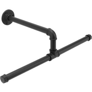 Industrial Pipe Clothes Rack Floating DIY Wall Mounted, Heavy Duty Rustic Vintage Clothing Rod, Metal Garment Bar Space-Saving Hanging for Bedroom, Bathroom and Laundry Room (Black 18 inch)