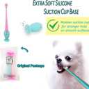 E.M&S.T by Emmeliestella Small Dog & Cat Toothbrush 360 Degree Soft Silicone, Cat Dental Care, Toothbrush Holder, Easy to Handle, Independent Packaging, Extra Suction Cup, Light Blue&Light Pink 3PCS