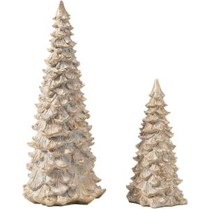 DN DECONATION Christmas Tree Figurines, Set of 2 Glitter Tabletop Xmas Trees Statues, Elegant Resin Pine Tree Decor for Mantel, Desk & Holiday Centerpieces (White & Gold)