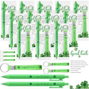 Chiisong 50 Sets St. Patrick's Day Gifts Irish Keychains Good Luck Ballpoint Pens Four-leaf Clover Keychains with Blessing Cards Suitable for Family Gatherings and St. Patrick's Day Party Gifts
