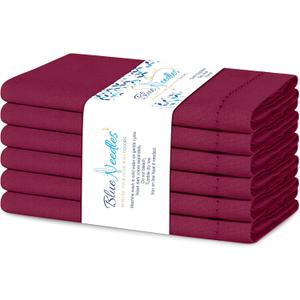 Blue Needles Set of 6 Hemstitch Linen Napkins 100% Cotton Burgundy Cloth Dinner Napkins 18x18 inches, Soft, Reusable, Absorbent, Washable, Ideal for Wedding Events, Parties & Everyday Use
