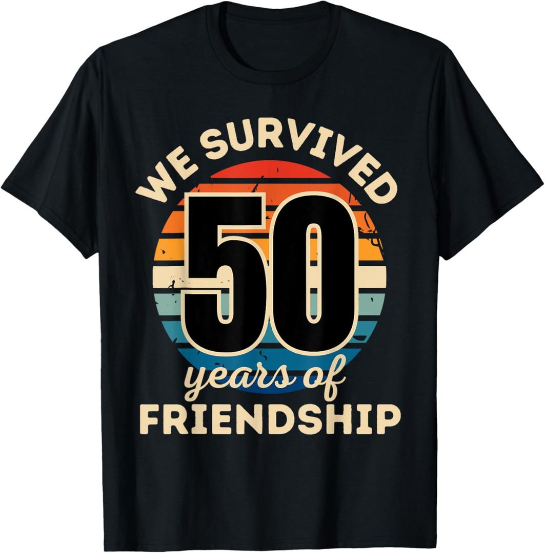 Celebrating 50 YEARS OF FRIENDSHIP Funny Group Matching T-Shirt (L, Black)