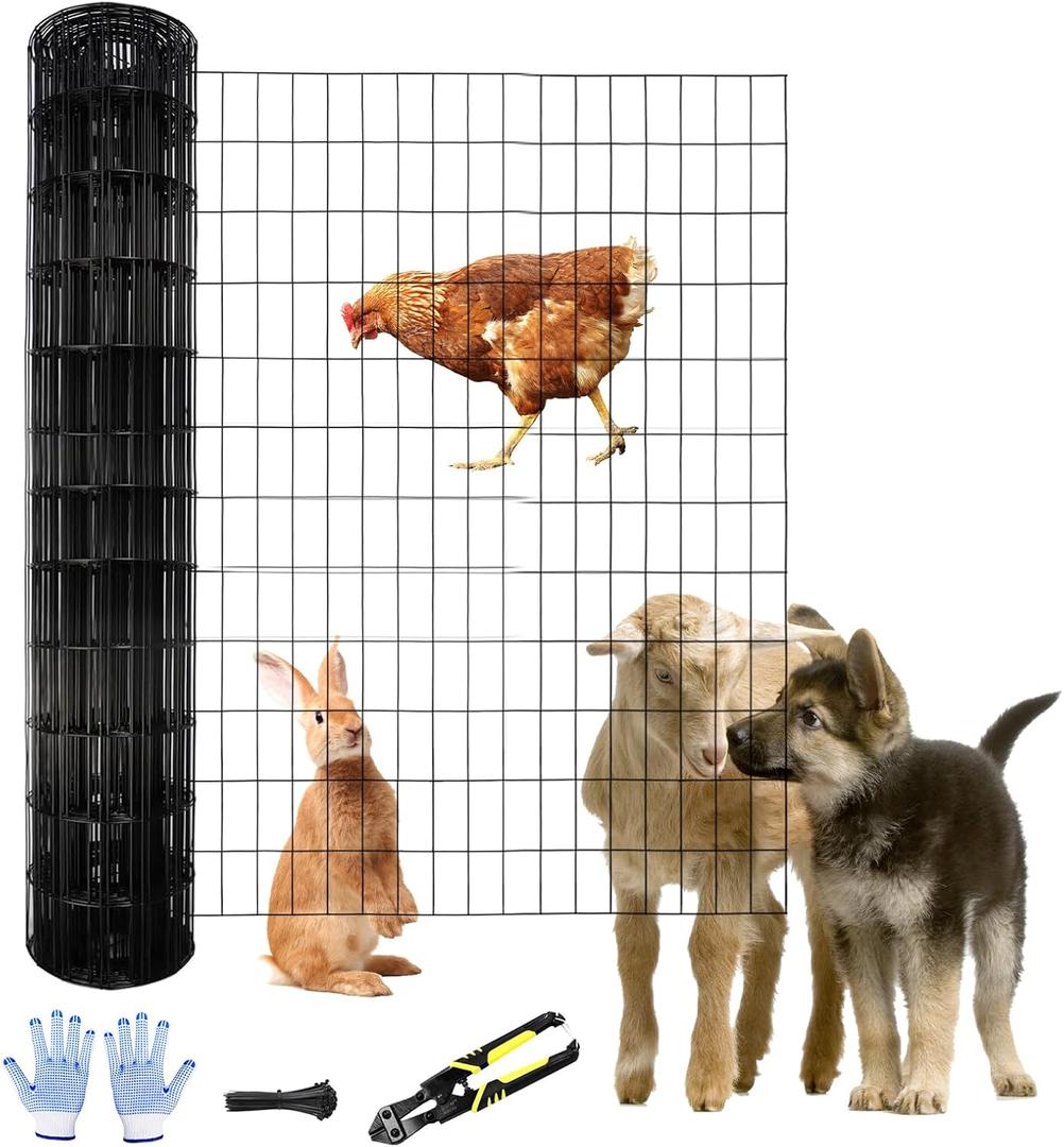 Tongmo 4 ft x 100 ft Black PVC Coated Welded Wire Fence, 16GA Garden Chicken Wire Fence Roll, Mesh Size 2" x 4" Hardware Cloth, Ideal for Yard Protection and Poultry Netting (4ft*100ft)