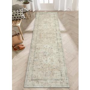 LIVEBOX Washable 2.5x8 Runner Rugs for Entryway Bathroom, Boho Kitchen Floor Mats Long Rug Runners for Hallways Non Slip, Farmhouse Low-Pile Carpet Runners for Laundry Room, Tan