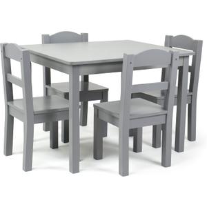 Humble Crew Kids Wooden Table and 4 Chairs Set, Grey - Kids Table and Chair Set for Toddlers and Children for Arts, Crafts, and Snack Time - Sturdy, Durable Toddler Activity Table