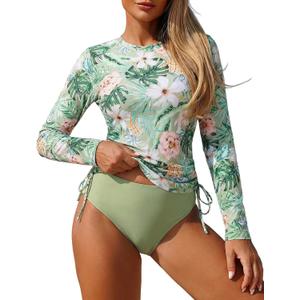 ZAFUL Women's Long Sleeve Rash Guard UPF 50+ Sun Protection Surf Swim Shirts Drawstring Tankini Swimsuit, XL