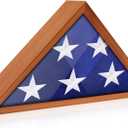 Flag Display Case for 3' x 5' Flag, American Flag Shadow Box with HD Tempered Glass and Wall Mount, Folded Triangle Flag Holder Frame for Small Flag (Not for Burial Flag) - Brown