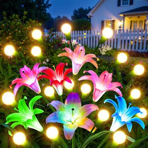WdtPro Upgraded Solar Lights Outdoor Garden Decor: 4 Pack Solar Firefly Swaying Light with Color Changing LED Lily, Waterproof Decorative Flowers for Yard Patio Pathway Lawn, Gardening Gifts for Women