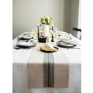 Solino Home Stripe Linen Table Runner 72 Inches Long - 100% Pure Linen Black and Natural Farmhouse Table Runner 14 x 72 Inch for Dining, Dresser, Spring, Summer