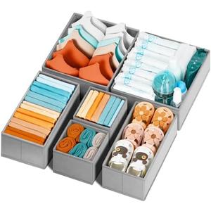 Criusia Drawer Organizer Clothes 8 Pack - Sock Underwear Drawer Organizer Divider - Dresser Organizer Bins for Closet Bedroom - Baby Clothes Organizers and Storage for Nursery Organization -Grey
