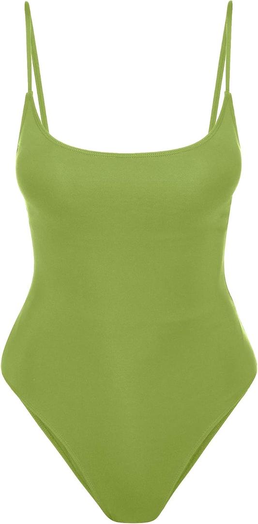 Narecte Sexy One Piece Bathing Suit for Women Tummy Control High Cut One Piece Swimsuit Womens Swim Suit (4-6, Grass Green)