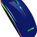 Wireless Bluetooth Mouse for Laptop, Rechargeable Mouse 2.4G USB Optical Wireless Mouse, LED Slim Dual Mode(Bluetooth 5.0 and 2.4G) Wireless for Laptop, PC, Mac OS, Android, Windows(Dark Blue)