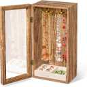 SINGLBA Necklace Holder Organizer, Wooden Jewelry Box for Women Girls, Rotatable Jewelry Organizer Case with Ring Tray Display & Storage for Necklaces Bracelets Rings Earrings, Gifts for Women Her (Carbonized Brown)