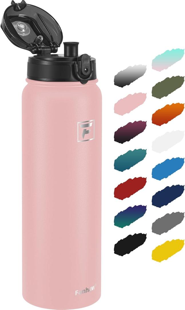 Fanhaw 32 oz Insulated Stainless Steel Water Bottle with Anti-Dust Chug Lid, Leakproof Vacuum Sports Bottle for Men & Women (Pink)