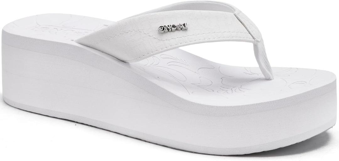 ONCAI Womens Platform Wedge Flip Flops Trendy Dressy Womans Summer Flatform Sandals with Comfortable Walking Outdoor Rubber Soles (7, Beige White