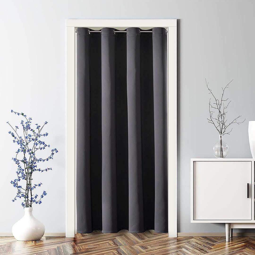 ChrisDowa Blackout Door Curtains for Doorway Privacy, Grommet Closet Curtains for Bedroom Closet Door, Thermal Insulated Temporary Doorway Cover Room Divider Drapes (1 Panel, Dark Grey, 34 x 80 Inch)