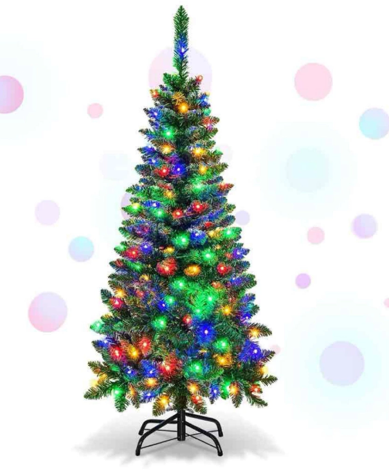 4FT Pre-Lit Artificial Pencil Christmas Tree With Led Lights