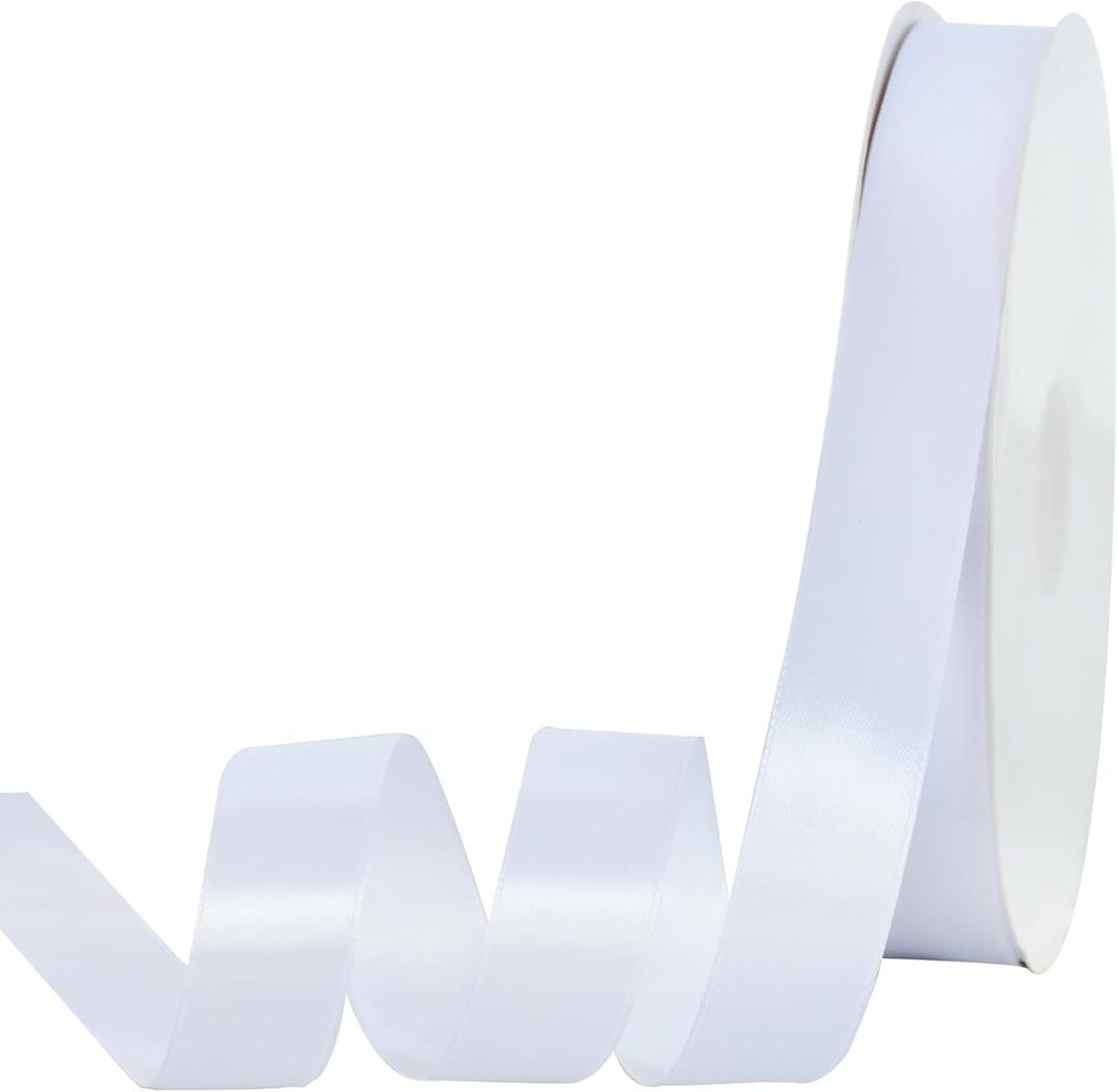 TONIFUL 7/8 Inch x 100yds White Satin Ribbon Thin Solid Frabic Ribbons for Gift Wrapping, DIY Crafts Bows, Invitations, Floral Bouquets, Christmas Wedding Party Valentine's Decor
