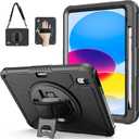 ZtotopCases for iPad (A16) 11th/10th Generation 11''/10.9'' 2025/2022, Heavy Duty Case with Screen Protector & 360-Rotating Hand Strap, Full-Body Drop Protection Cover, Black