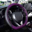 SEG Direct D Shaped Steering Wheel Cover for 14.5-15 inch Flat Bottom Wheels, Breathable Perforated Microfiber Leather, Anti-Slip Grip, Universal Fit for Cars & SUVs, Black and Dawn Purple