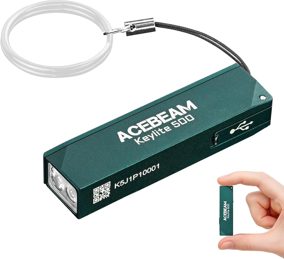 ACEBEAM Keylite 500 High Lumens Keychain Flashlight Rechargeable, Ultra-Compact Flat Pocket EDC Flashlight with Dual LEDs, 6 Modes, Type-C Charging, Small MINI Flash Light for Emergency, Home, Outdoor (Teal)