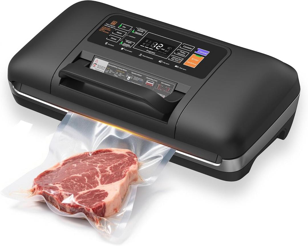 Newise 85Kpa Vacuum Sealer Machine - Kitchen Gifts, 10-in-1 Full Automatic Food Saver with Easy-Lock Handle, Built-in Cutter & Roll Storage for Dry/Moist Foods, Includes Bags & External Hose