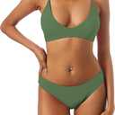ZAFUL Women's Tie Back Padded High Cut Bralette Bikini Set Two Piece Swimsuit (L)