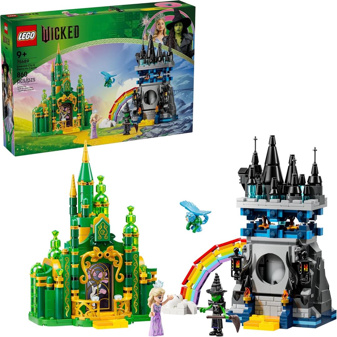 LEGO Wicked Emerald City & Kiamo Ko Castle Building Toy - Elphaba & Glinda Toy Figures, 2 Buildable Playsets, & Flying Monkey Minifigure for Kids, Ages 9+ - Wicked Merch Gift for Girls & Boys - 75689