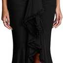 KUTUMAI Elegant Ruffle Long Formal Wedding Guest Dress Ruched Bodycon Slit Maxi Cocktail Dresses for Women, XL