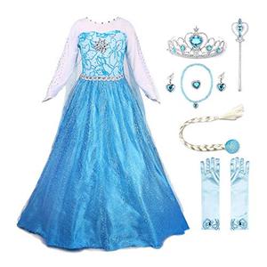 JerrisApparel Princess Dress Queen Costume Cosplay Dress Up with Accessories (5-6 , Blue with Accessories)