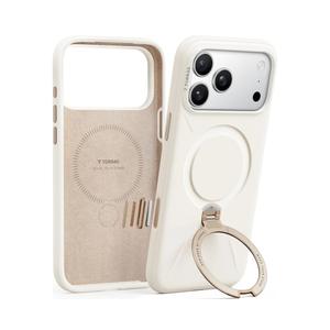 TORRAS Q3 Silicone 360 Spin for iPhone 17 Pro Case with Stand, Fit for MagSafe, Magnetic Ring Kickstand with Camera Control, Liquid Silicone Rubber Soft Phone Case for iPhone 17 Pro 6.3'', Light Ivory
